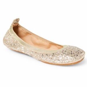 Yosi New York Champagne Gold Chunky Glitter Lexington Ballet Flat Shoes